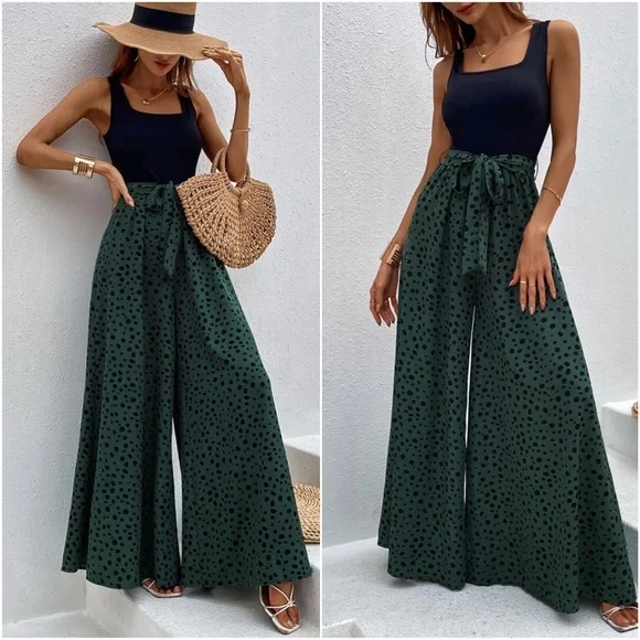 Boho Leopard Print Wide leg Jumpsuit RED OR GREEN - Picture 6 of 8